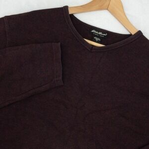 Eddie Bauer Long Sleeve Shirt Mens Large Tall Purple Burgundy V-Neck Cotton
